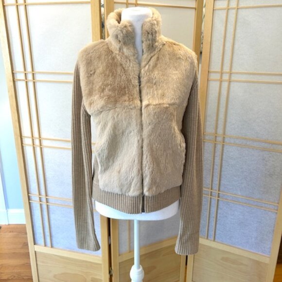 Company Ellen Tracy Rabbit Fur Front Sweater/Jacket - Size MP - Picture 1 of 7